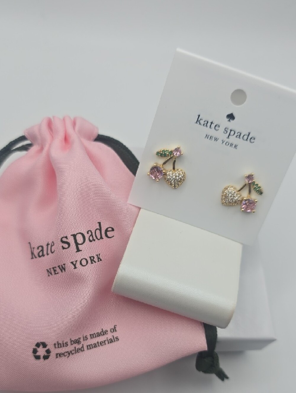 Kate Spade Pink Crystal Cherry Stud Earrings W/ Gold-Tone Accents (DUSTY)(NWT)๐ - Picture 5 of 6